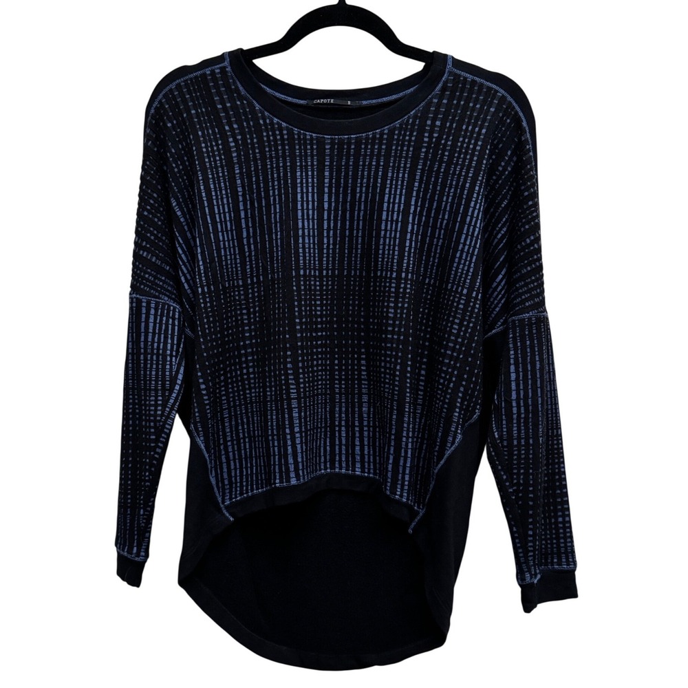 Capote Hi-Low Textured Sweater Black Blue Size Small Boho Oversized - Picture 2 of 7
